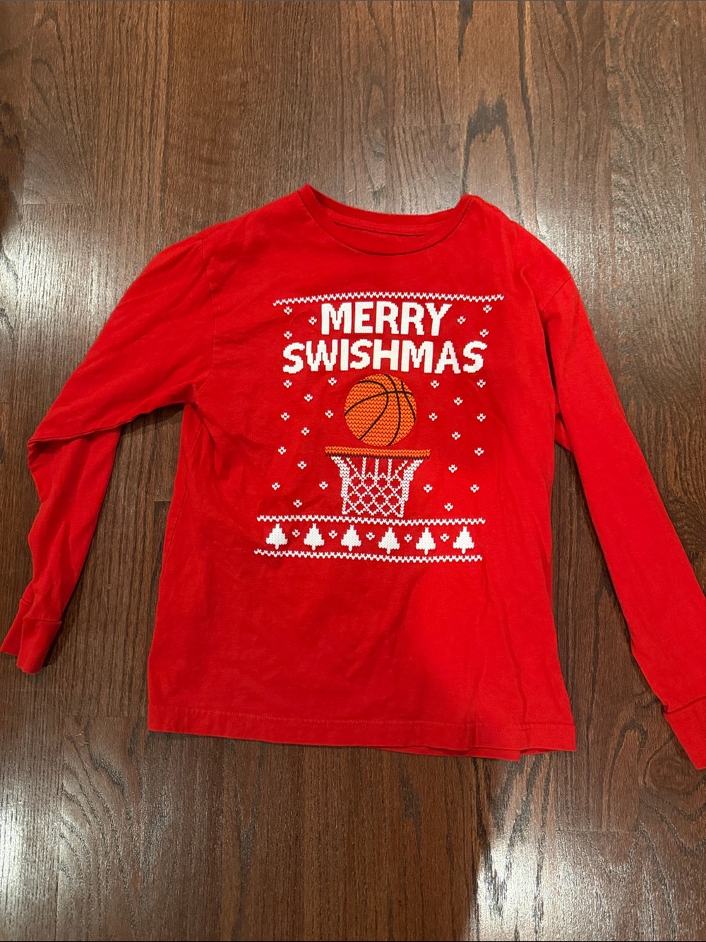 Red 'Merry Swishmas' Holiday Basketball Long-Sleeve Tee - Kids